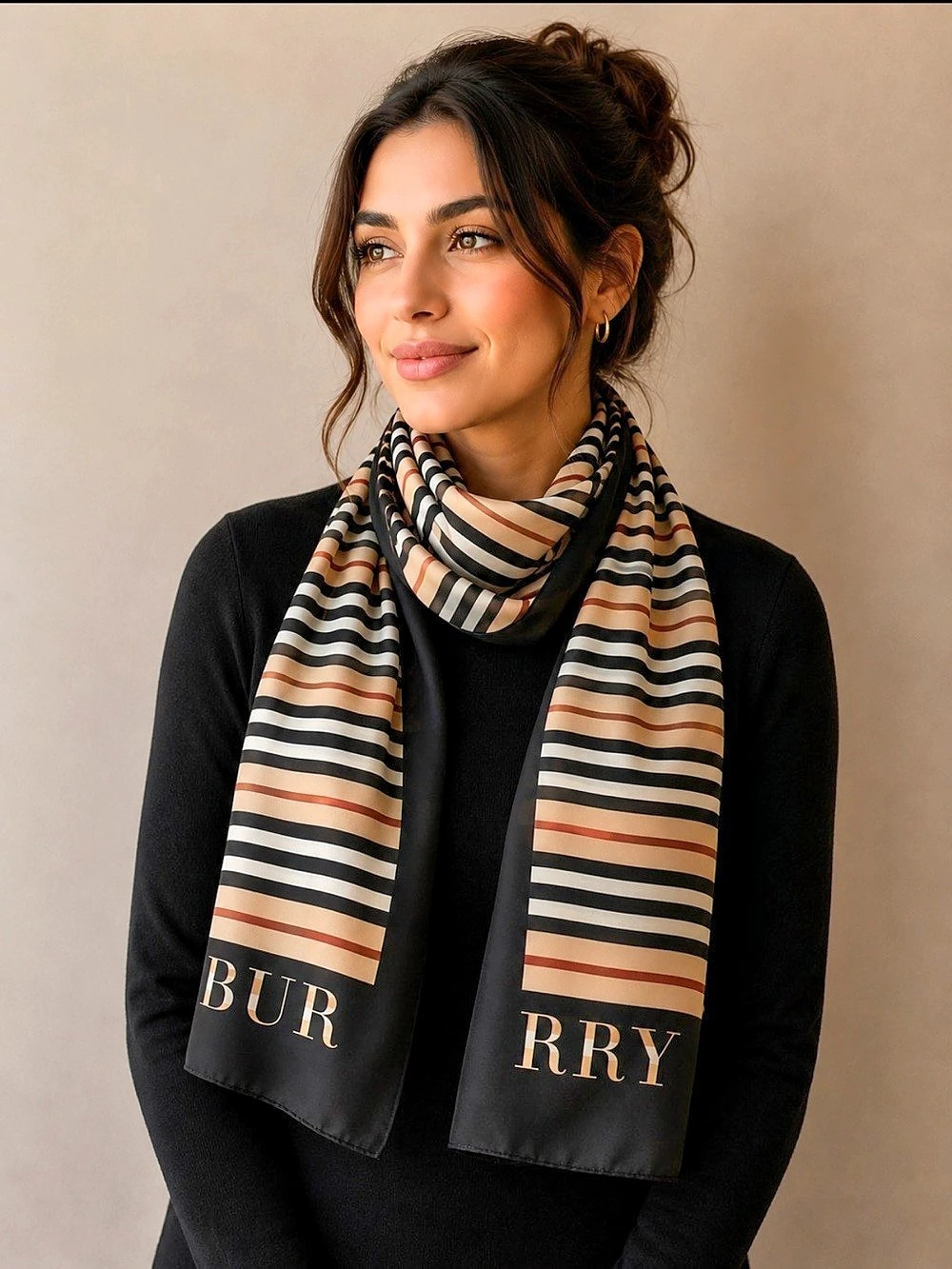 Icon Stripe Silk Scarf Black & Beige